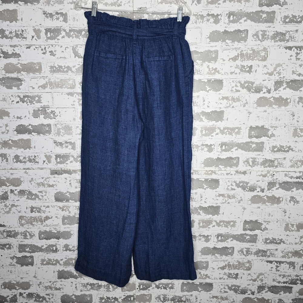 Faherty Pants Womens M 100% Linen Blue Garbage Bag Waist Palazzo Wide Leg Boho - Picture 5 of 12